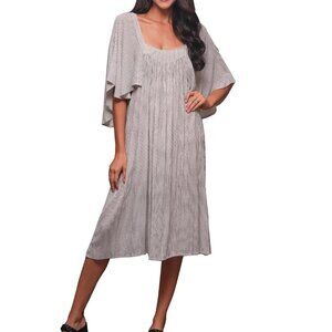 Brown Cream Subtle Stripe Flowing Dress